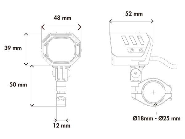 LED Zusatzscheinwerfer Nova (Set) inkl. Universalbefestigungsset, Kabelbaum und Schalter, Ø18mm – Ø25mm
